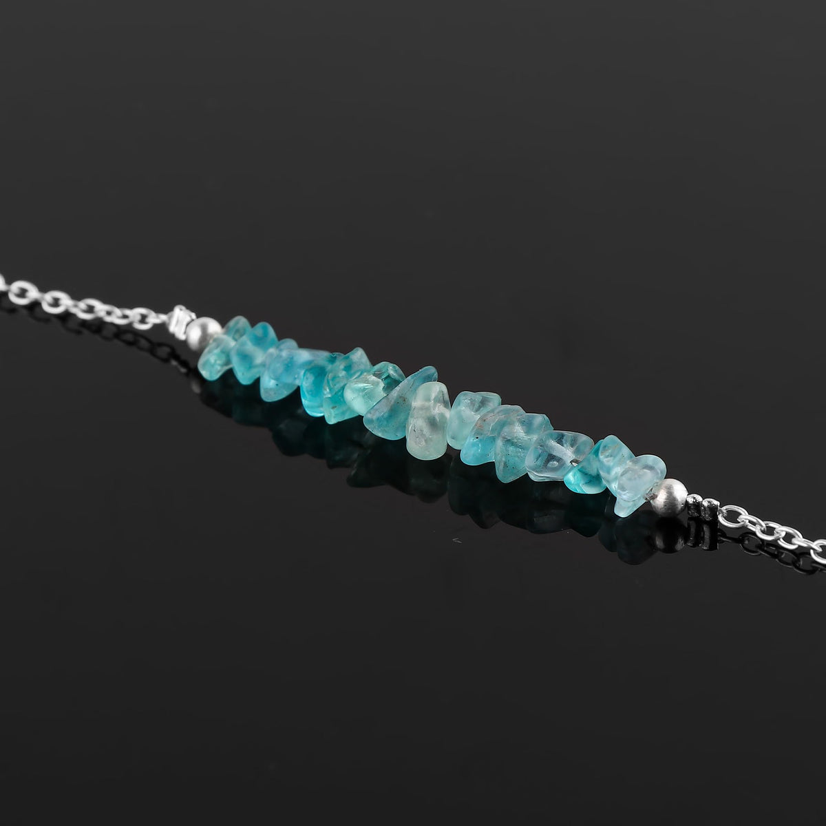 Gemimpression Handmade Blue Apatite Chips Bar Bracelet – Natural Energy Healing Crystals – Silver Plated Adjustable 8 Inch Chain – Christmas Gift