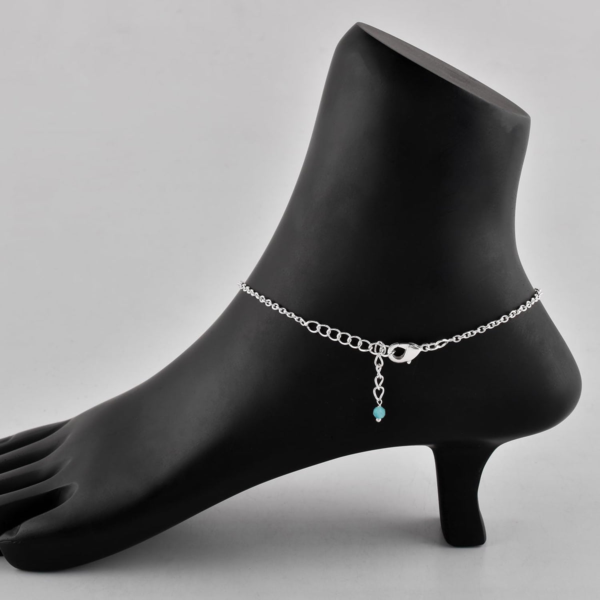 YANARA Amazonite Ankle Bracelet for Women Jewelry, Natural Birthstone, Gemstone Beads, Handmade Dainty Anklet 9"+1.25" inch, 3mm Rounds, Chakra Energy Crystals, Silver Plated Chain