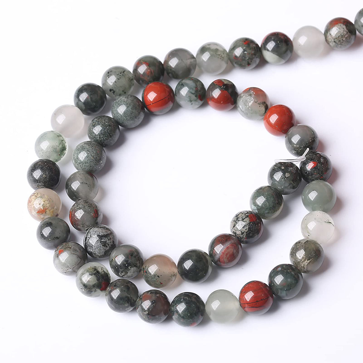 90PCS 8mm Natural African Bloodstone Beads Round Loose Gemstone Energy Healing Power Stone Beads for Jewelry Making DIY Bracelet 32" 2 Strands