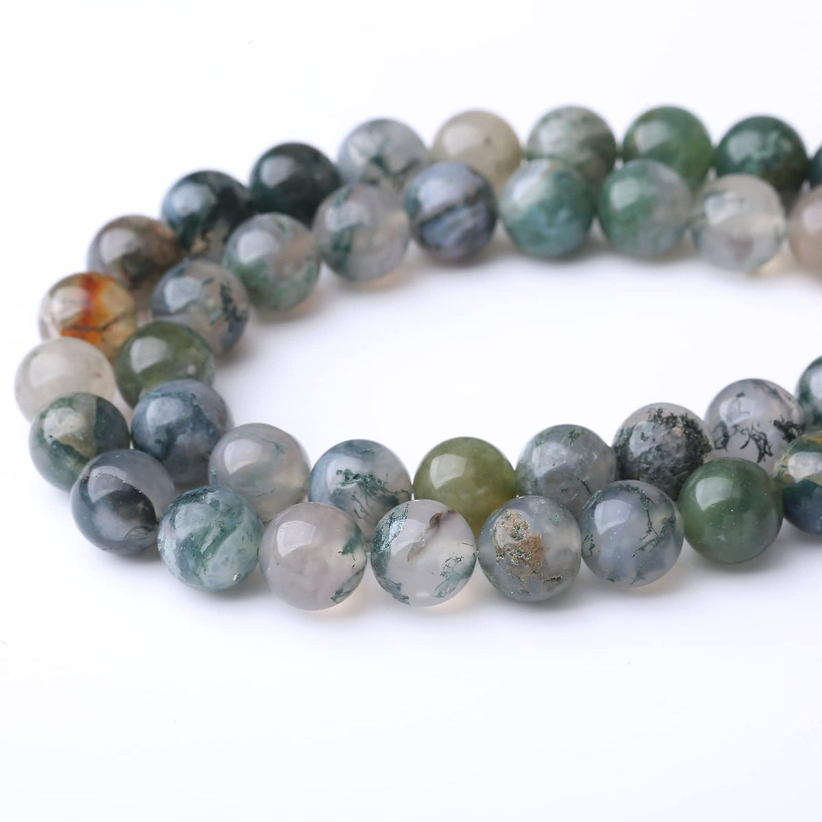 60PCS 6MM Natural Moss Agate Stone Beads Energy Healing Beads for DIY Jewelry Bracelet Necklace Making for Jewelry Making15Inch