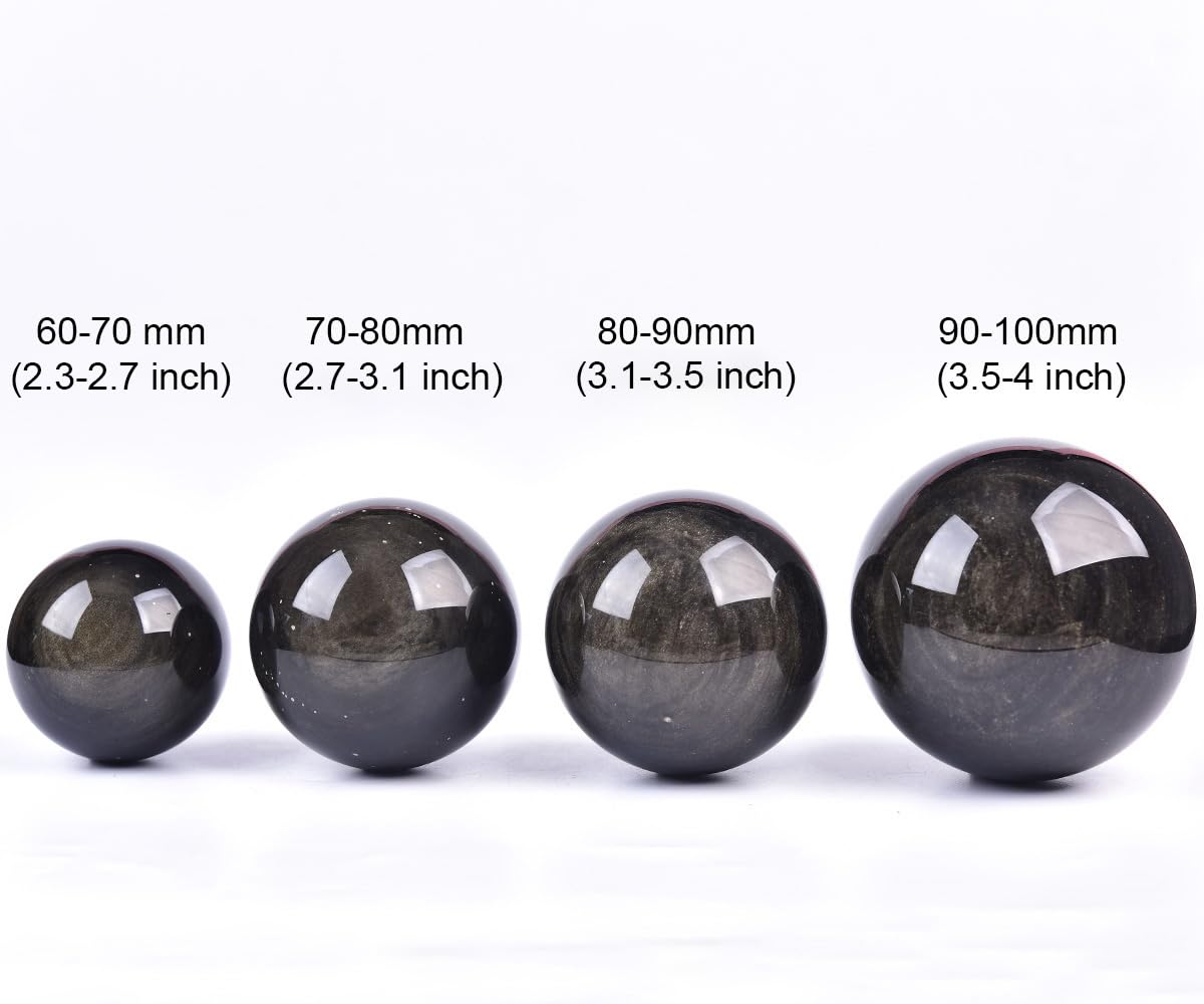 JIC Gem Golden Obsidian Crystal Sphere Large Healing Crystal Ball with Stand Ornament Meditation Witchcraft Decor 2.3-2.7 inch(60-70mm)