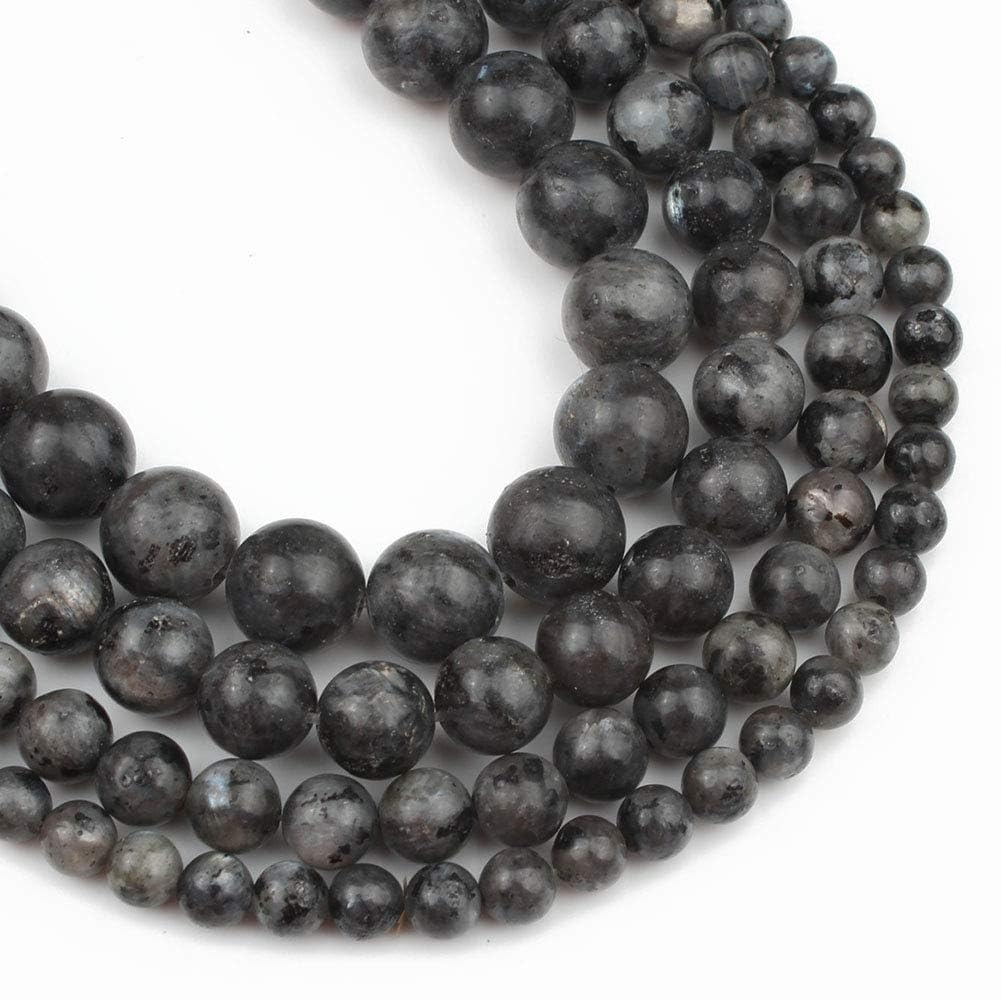 Yochus 60pcs Polish Black Larvikite Beads，6mm Healing Power Natural Stone Smooth Round Loose Gemstone Beads for Jewelry Making Earring Necklace DIY Crafts