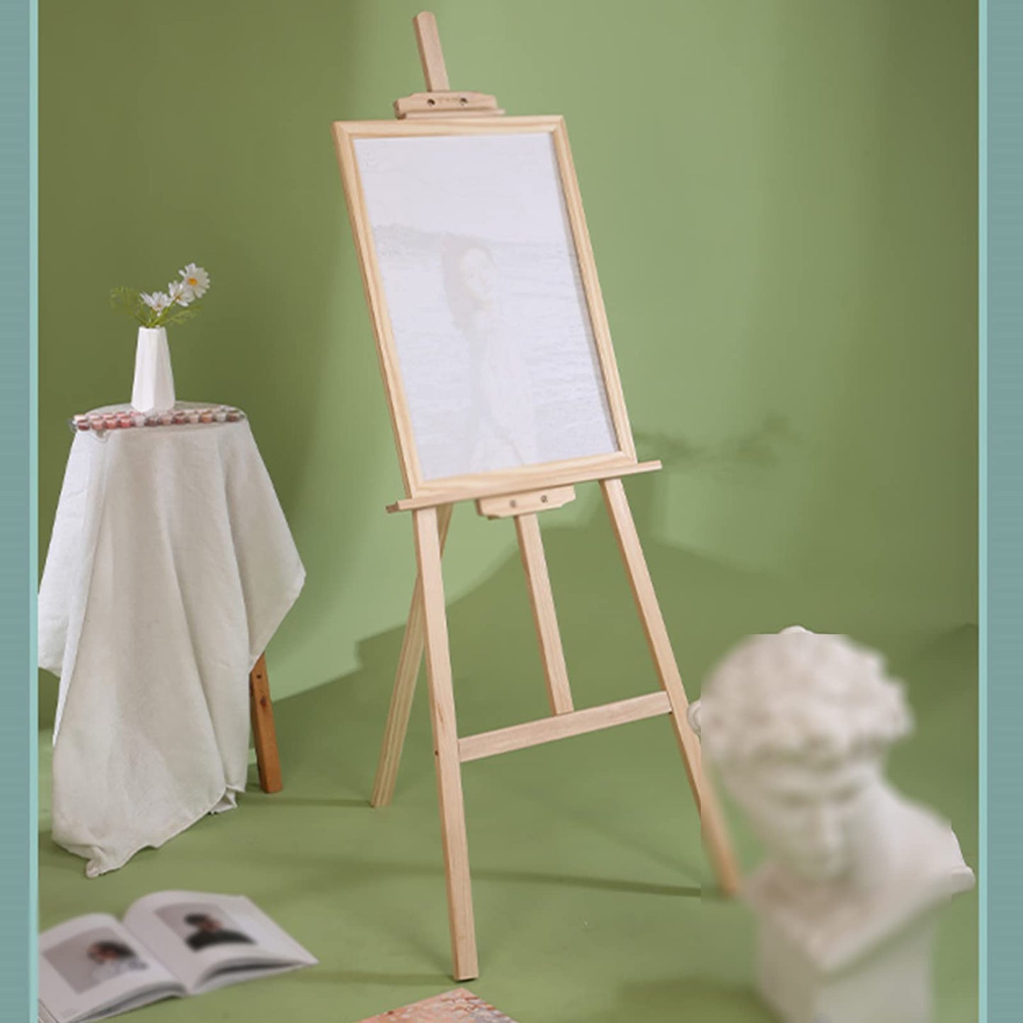 Easels, Wooden A-Frame Easel Stand, Portable Artist Floor Easels for Display, Adjustable Height Folding Easel for Drawin (Wood 150cm)