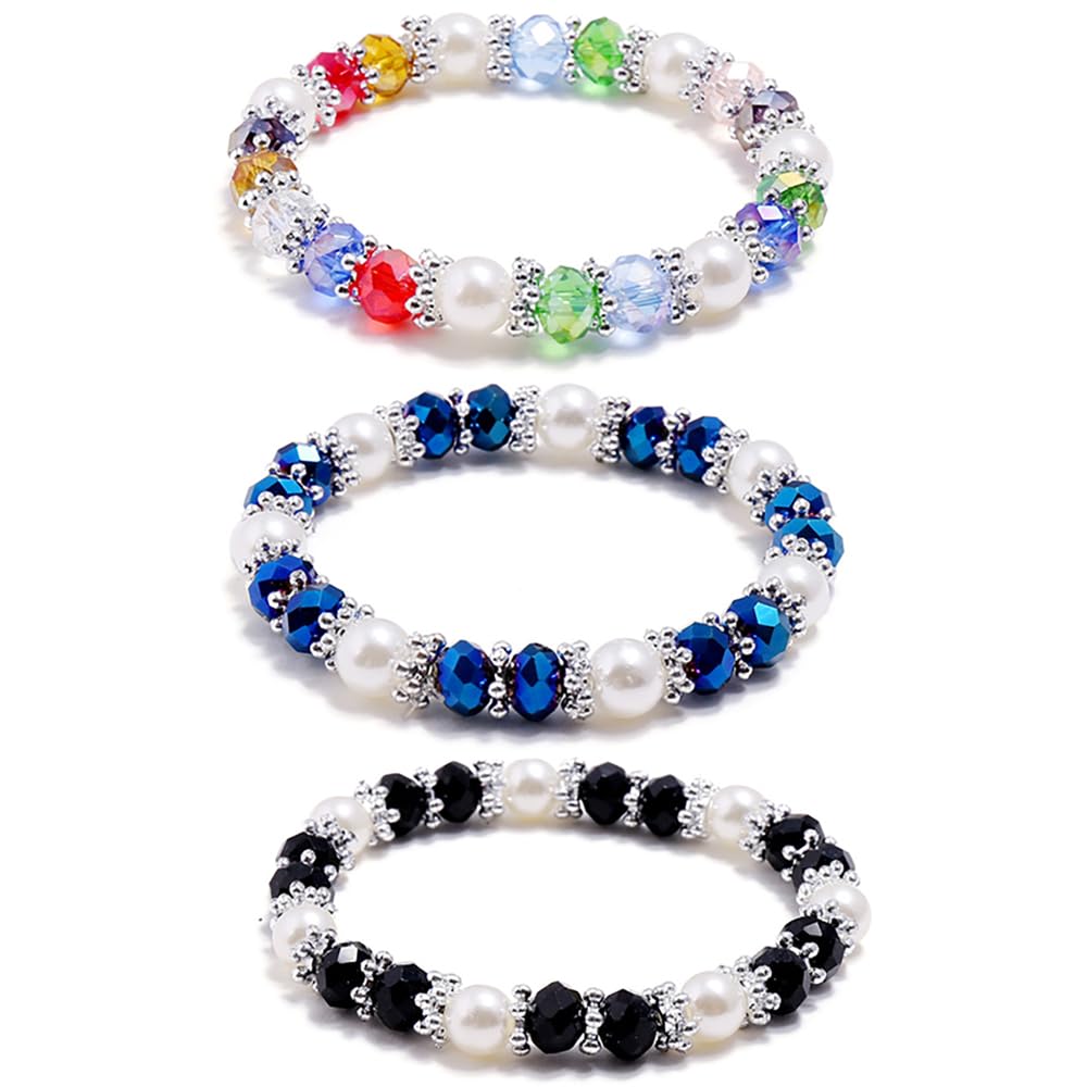 Pearl Bracelets for Women,Freshwater Pearls Crystal Bracelet Boho Bracelets Bead Bracelet Gifts (Black)