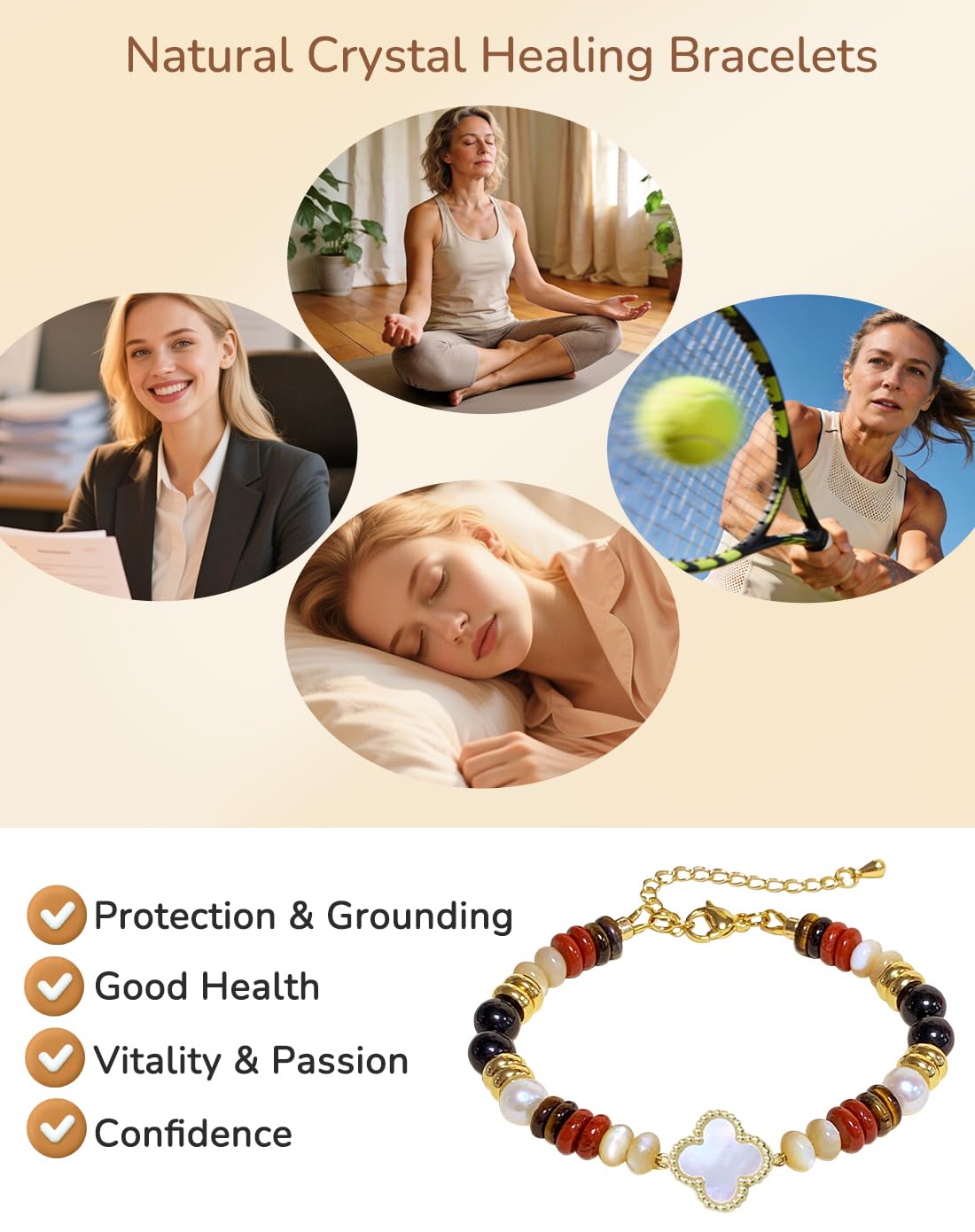 YEETONDA Four Leaf Clover Natural Gemstone Rainbow Bracelets Jewelry 16th 21st 30th 40th 50th 60th 70th 80th Birthday Gifts For Women Mom Sister Friend Daughter Niece（Black Tourmaline）