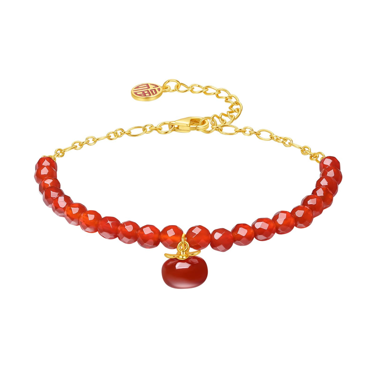 ZHOU LIU FU Sterling Silver Bracelet Red Agate Beaded Bracelet Fortune Bag Charm Bracelet Natural Gemstone Healing Jewelry for Women Mom Lover Birthday Aniversary