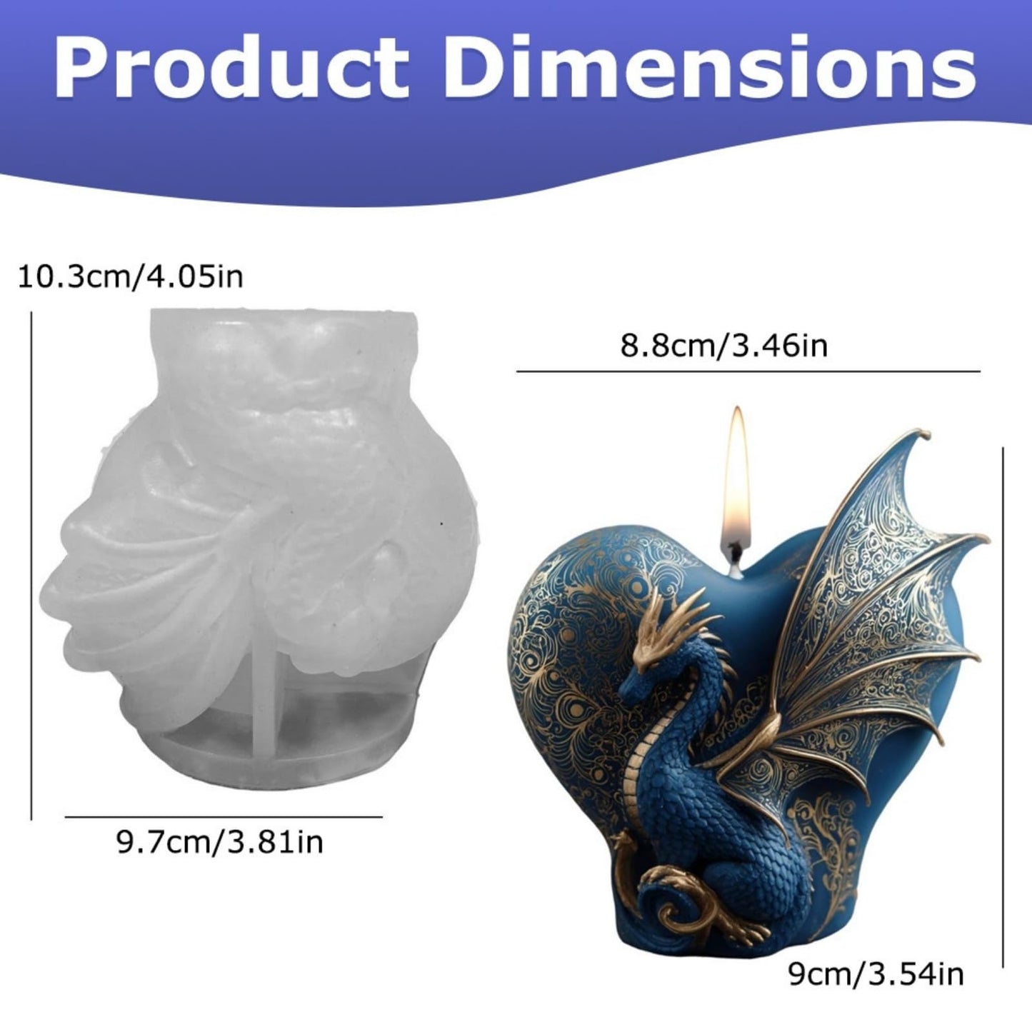 Dragon Candle Mold, 3D Heart Shape Animal Dinosaur Silicone Molds for Candle Making, Epoxy Resin Casting Molds for Handmade DIY Soap & Aromatherapy DIY Home Desk Decor