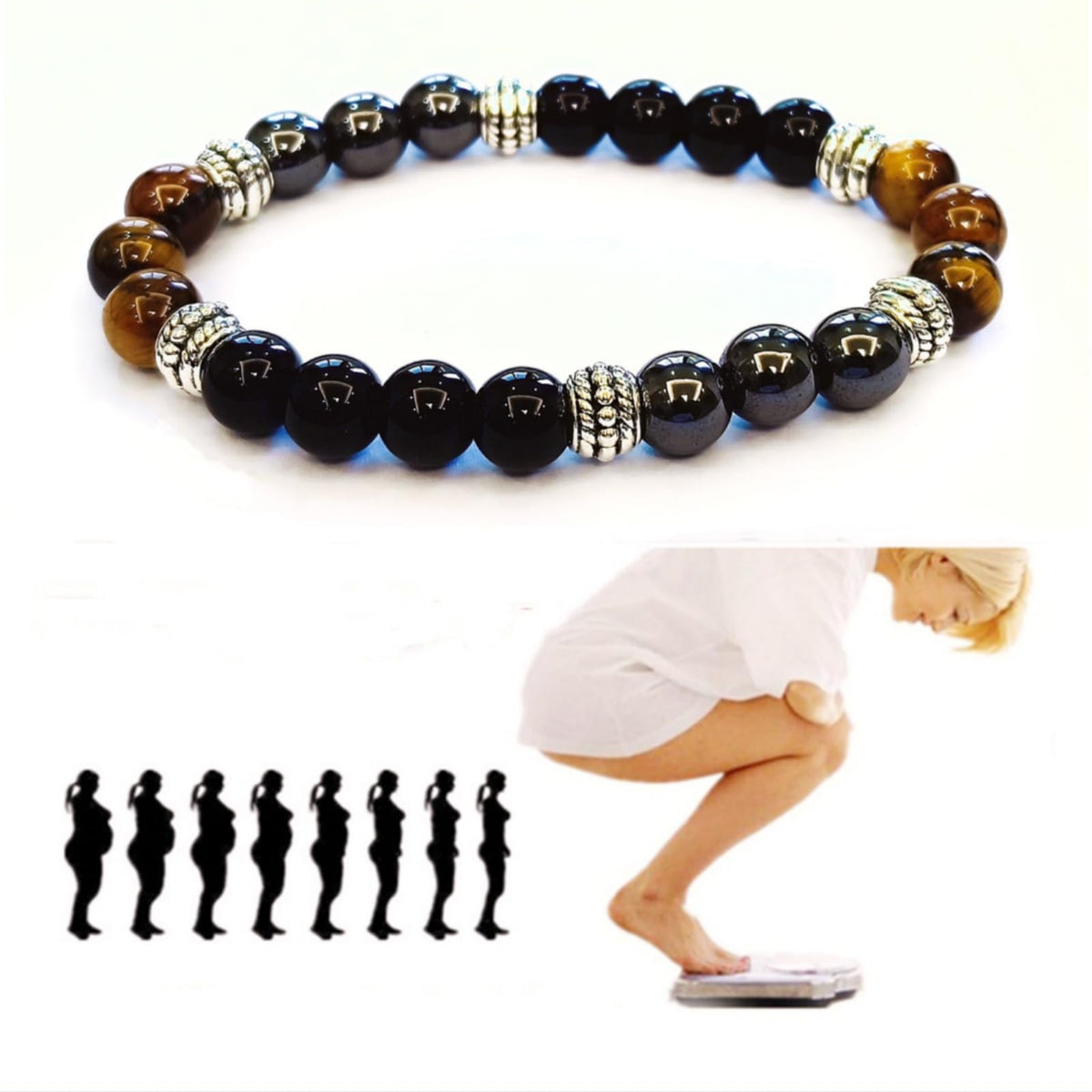 WEFRIN Triple Protection Bracelet for Bring Luck and Prosperity Hematite Black Obsidian Tiger Eye Stone Bracelets for Men Women, Beaded Buddha Healing Rope Uni Bracelet (2pcs)
