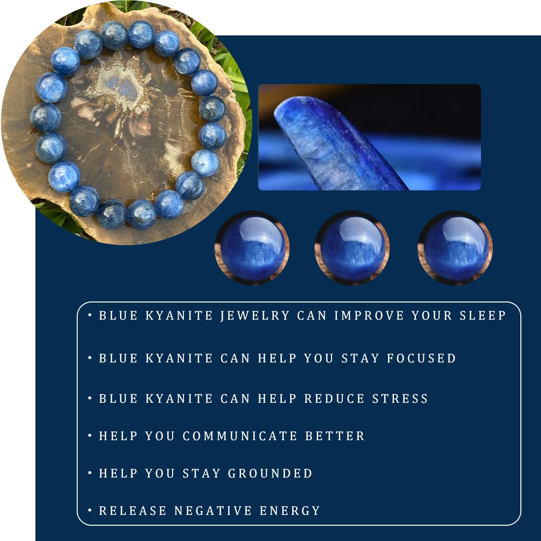 Natural Kyanite Bracelet 10MM for Women Men Beads | Control of Your Life - Fits for About 7.5" Wrist | Anxiety & Stress Relief | Absorb Negative Energy | Come With Box & Velvet Pouch & Beading Kit