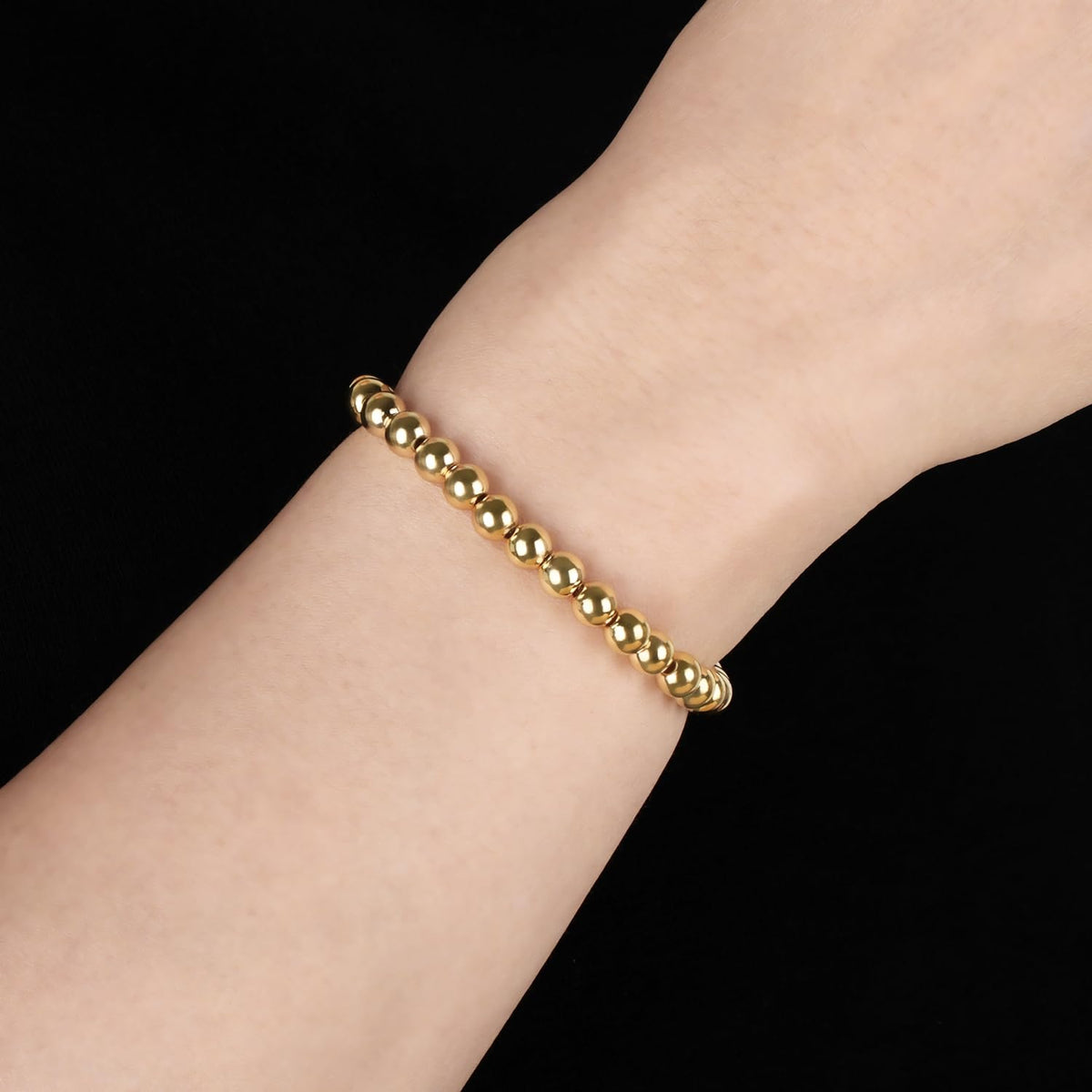 QOGIR 14K Gold Plated Beads Gemstone Stretch Elastic Dainty Handmade Beaded Bracelets for Women Gifts 6mm