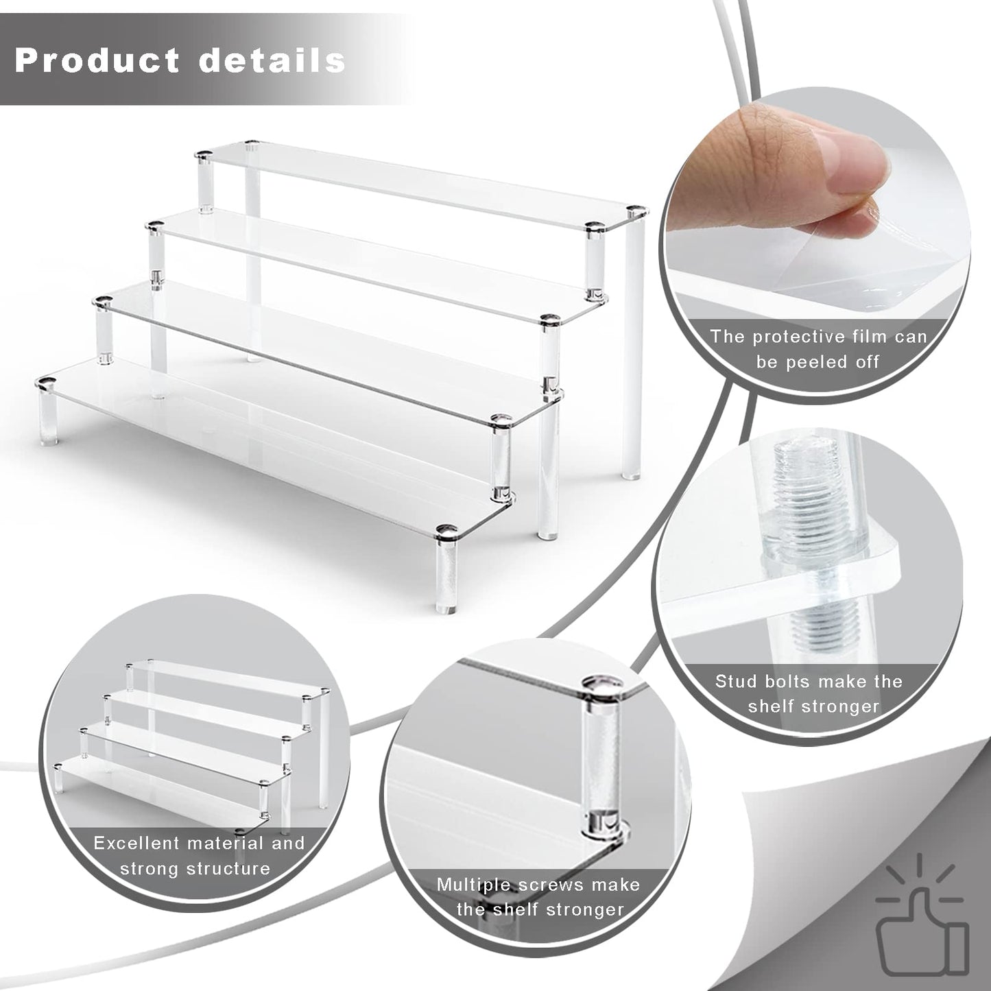 ULENDIS 2 Pack 4 Tier Clear Acrylic Display Risers Stand Shelf, Acrylic Stands for Display for Collectibles Cupcakes Perfumes Jewel, Tabletop Cupcake Stand for Decorating & Organizing