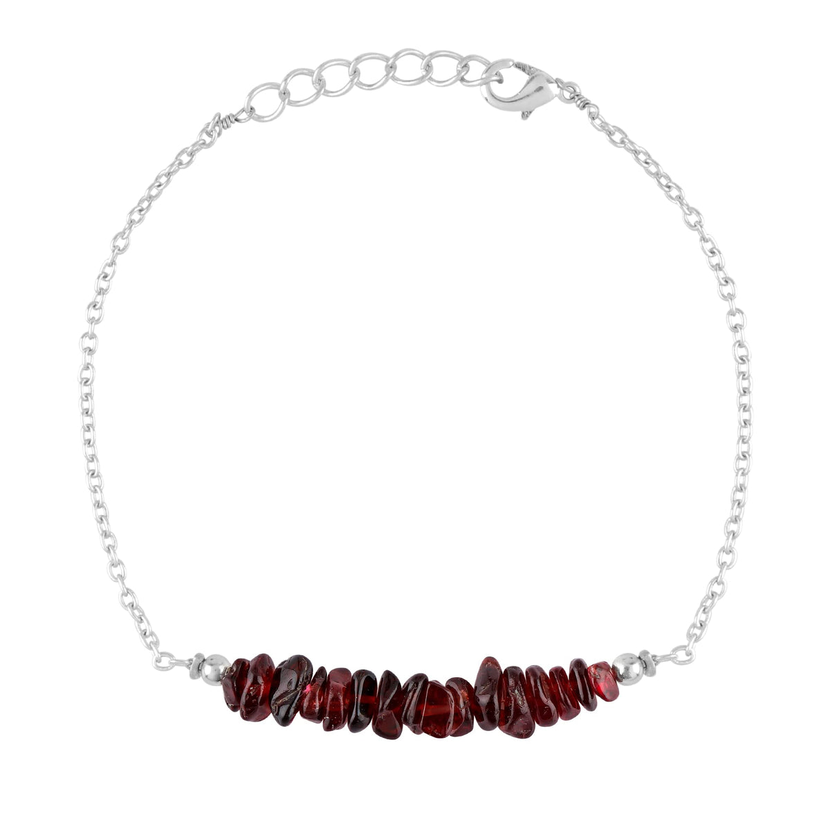 Gemimpression Handmade Red Garnet Chips Bar Bracelet – Natural Energy Healing Crystals – Silver Plated Adjustable 8 Inch Chain – Christmas Gift