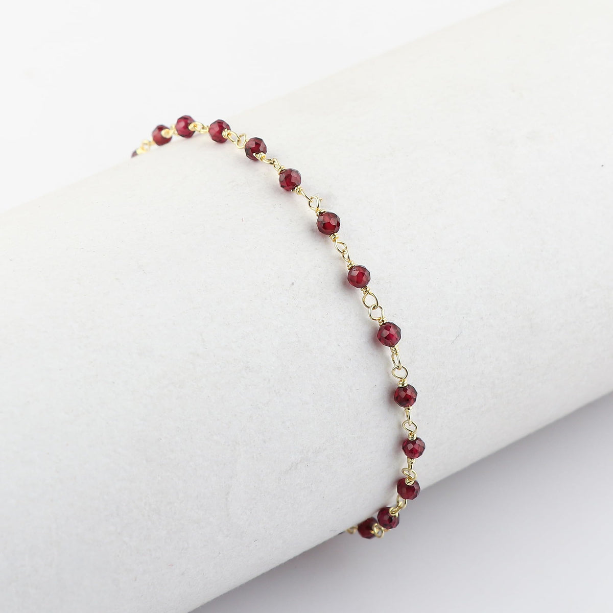 JOR Natural Garnet Beaded Rosary Anklet, Handmade Craft, Anklet Beads Bracelet, Chakra Healing Anklet, Gemstone Women Jewelry, Dainty Gold Plated Anklet 9 inch + 2 inch (1pcs)
