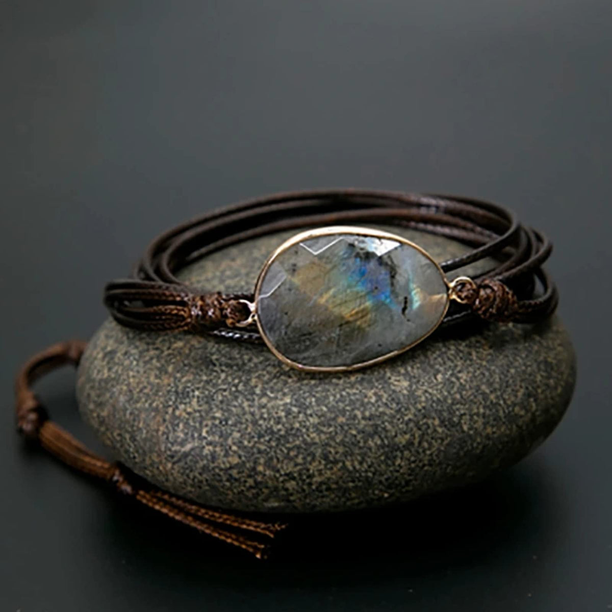 Plumiss Boho Labradorite Stone Rope 5 Wrap Bracelets for Women Men