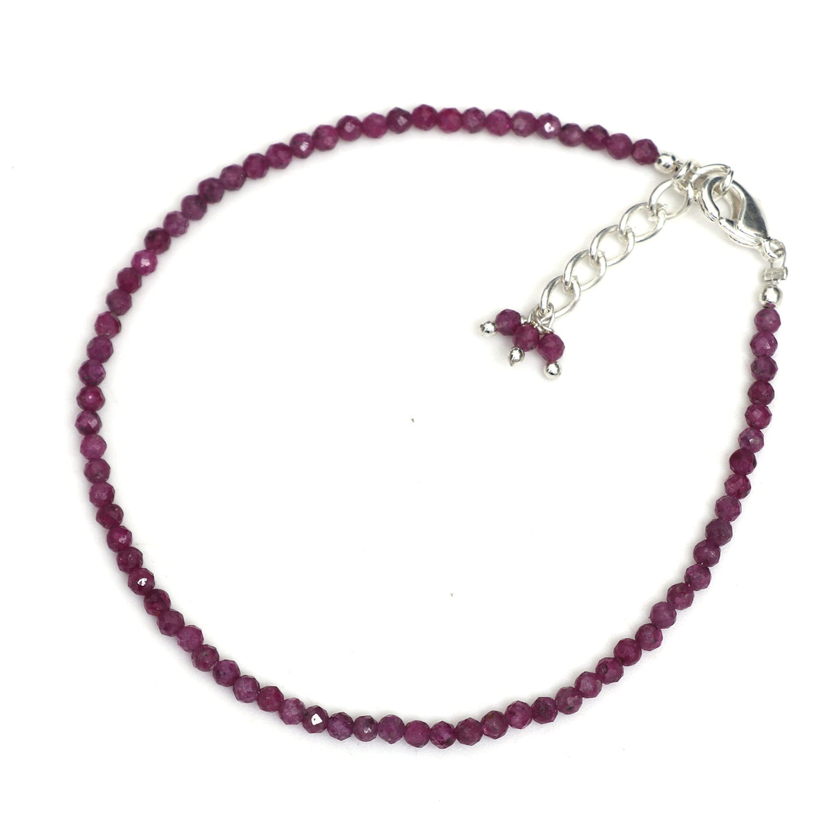 Gempires Handmade Ruby Gemstone Beaded Bracelet for Women | 2.4–2.5 mm Faceted Natural Stone | Adjustable 7+1 Inch Silver Plated Chain | Dainty Minimalist Stacking Jewelry | July Birthstone Gift