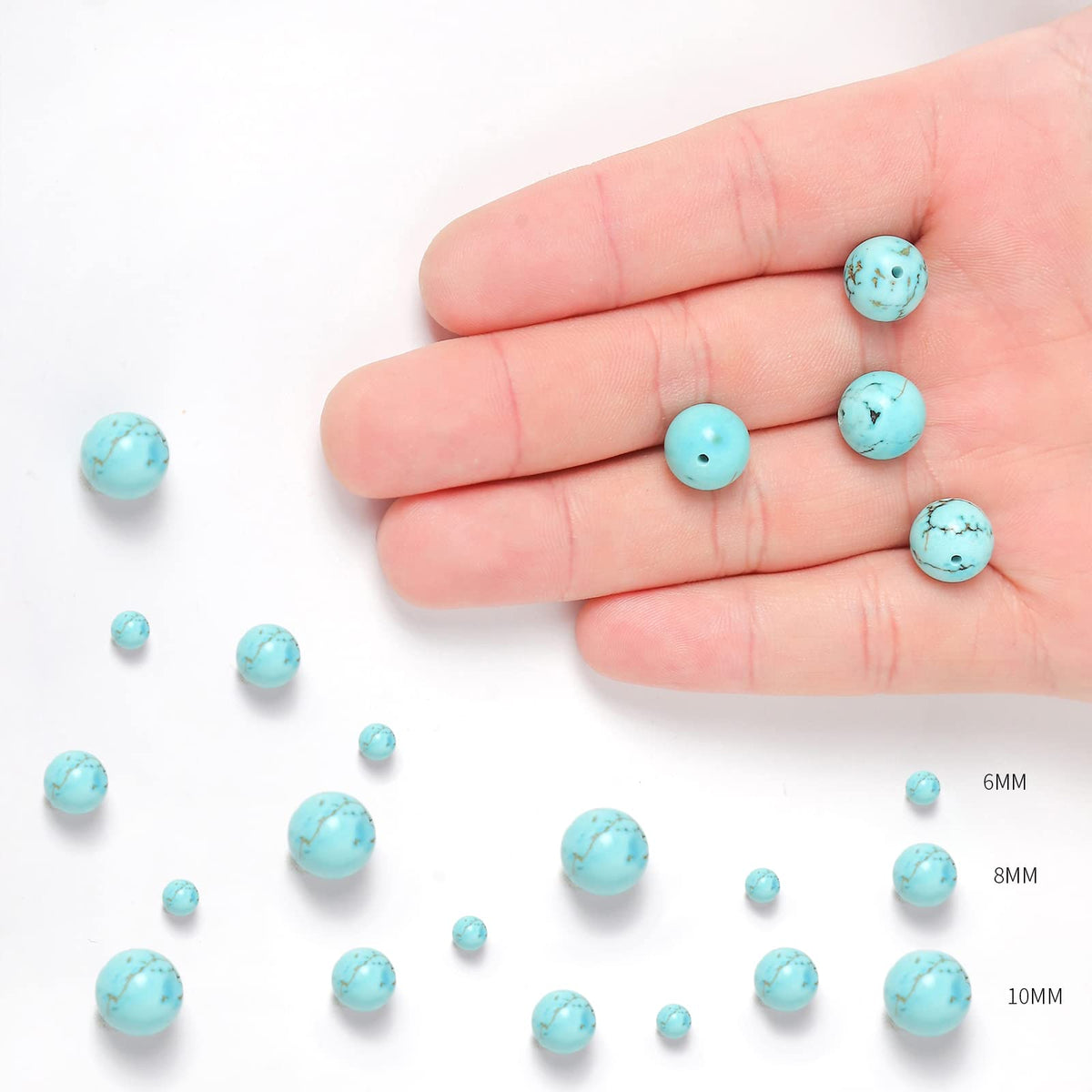 60pcs 6mm Natural Turquoise Gemstone Beads Energy Healing Crystal Round Loose Stone Beads for Jewelry Making, DIY Bracelets Necklaces