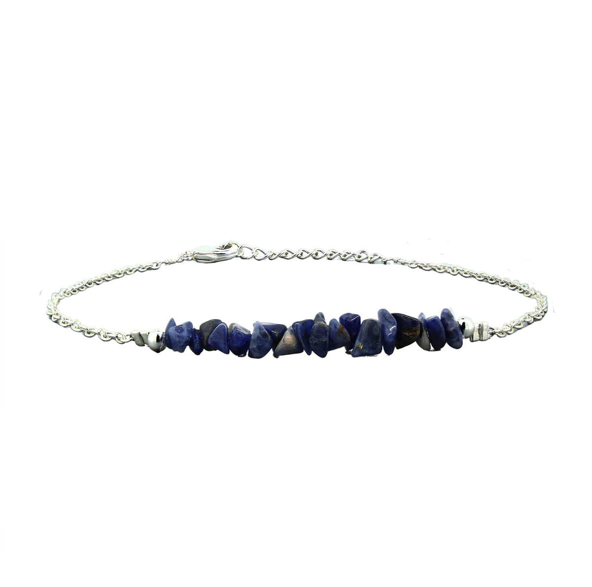Gempires Natural Gemstone Chip Bar Bracelet for Women, Crystal Healing Bracelet, Multiple Gemstone Options, Adjustable Yellow Gold Plated Chain (7” + 1” Extender), Dainty Stackable Jewelry Gift for Her (Sodalite)