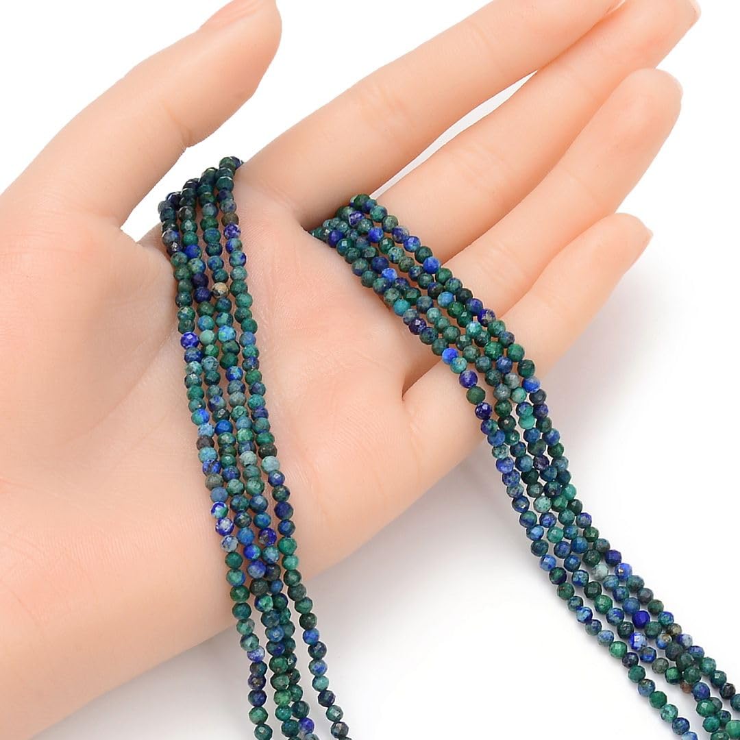 Adabele 15 Inch Natural Lapis Chrysocolla Healing Gemstone 3mm (0.12 Inch) Tiny Small Faceted Round Loose Beads Stone Spacer (125-135pcs) for Craft Jewelry Making GK3-14