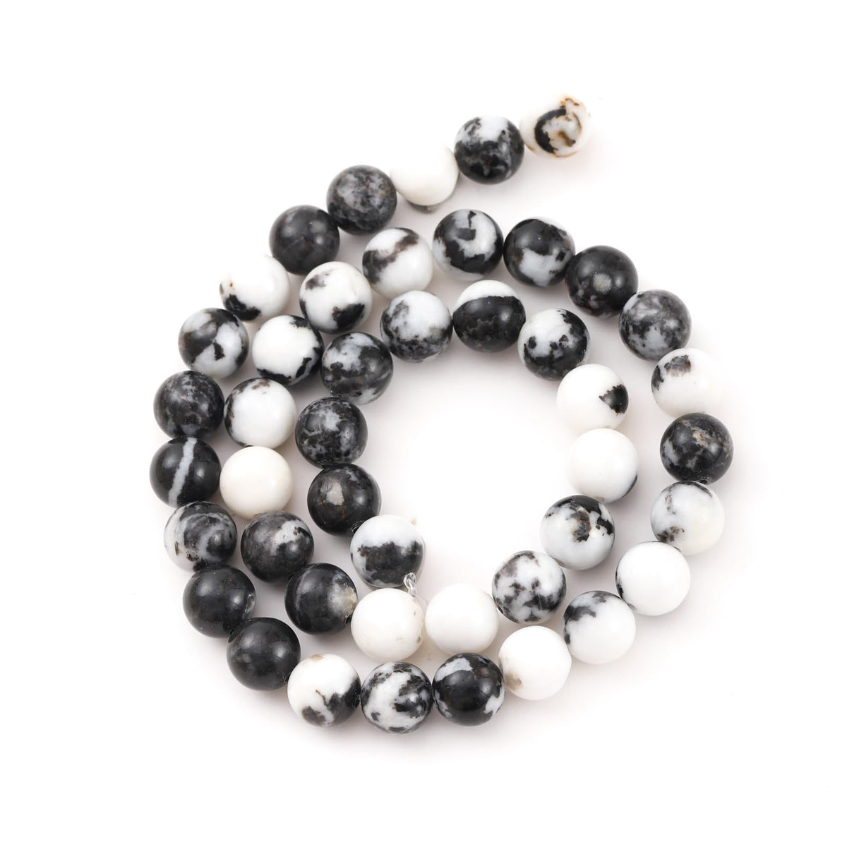 6mm 60pcs DIY Natural Black White Zebra Stone Beads Round Healing Crystal Gemstone Loose Beads for Jewelry Making Handmade Bracelet Necklace