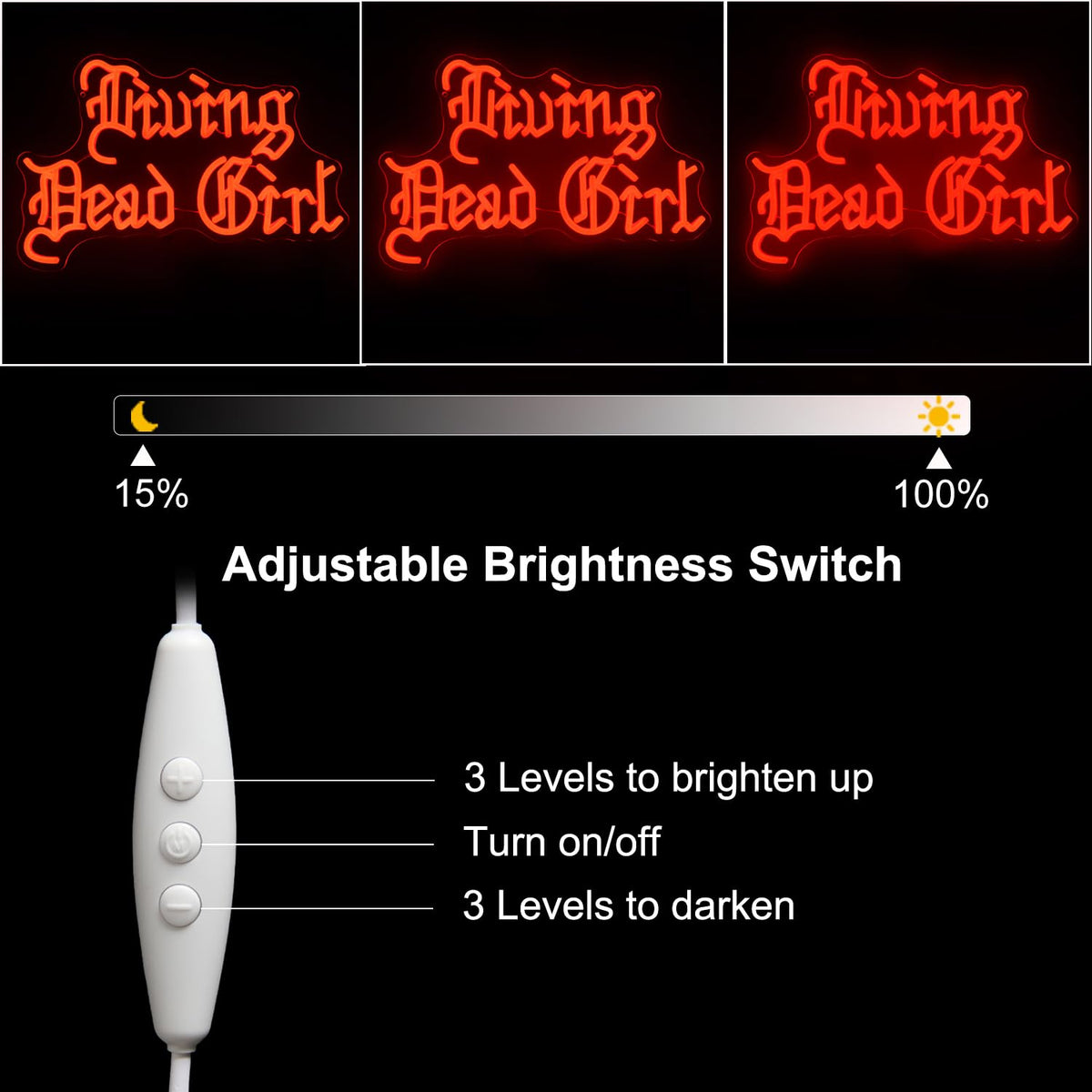 Living Dead Girl Neon Sign Gothic Scary Neon Light Red Letter LED Sign Dimmable Phrase Neon Light Up Signs for Haunted Mansion Halloween Party Horror Room Decor Words Lights Old English Font