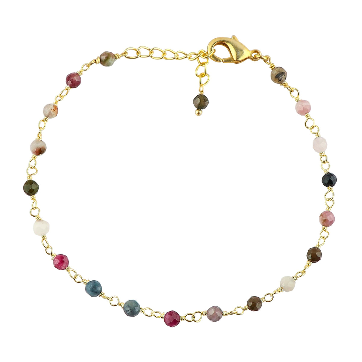 CRYSTALINES Natural Multi Tourmaline Gemstone Cluster Bracelet, 14K Gold Plated Rosary Chain Beads, Handmade Boho Jewelry for Women, Healing Crystals, Christmas Gift Size- 8inch