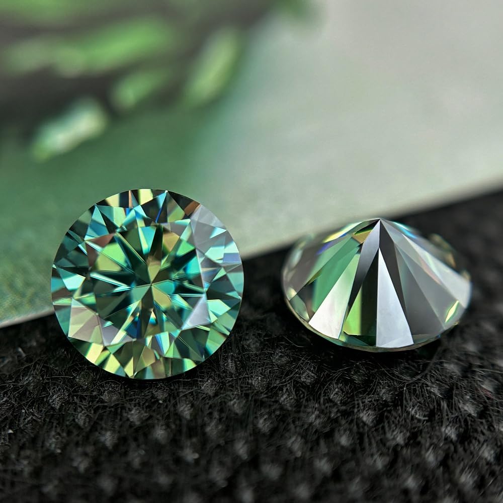 Dlbazoyx Round Color Moissanite Stone Lab Grown Simulated Gemstone Green Blue 0.3-4ct Loose Cut Moissanites Gems (Green, 6.5mm 1ct)