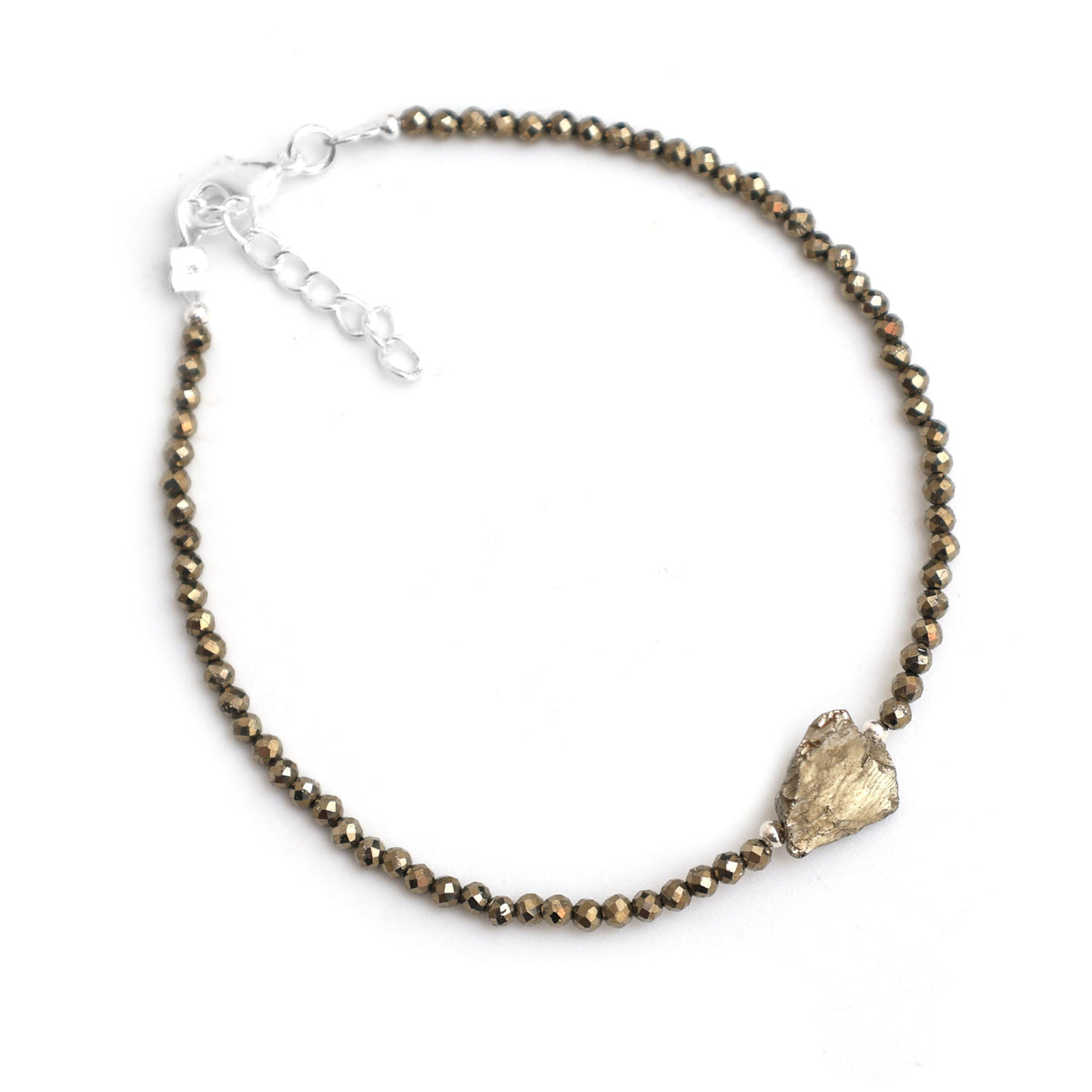 Gempires Natural Pyrite Beaded Bracelet with Raw Pyrite Stone Jewelry Birthstone Gemstone Gifts For Women Silver Plated 8 Inch Handmade Everyday Wear Jewelry Gifts For Her