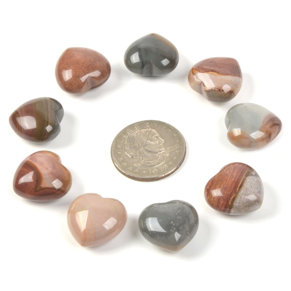 Natural Succor Creek Jasper Gemstone Healing Crystal 0.8" Mini Puffy Heart Pocket Stone Iron Gift Box (Pack of 10)