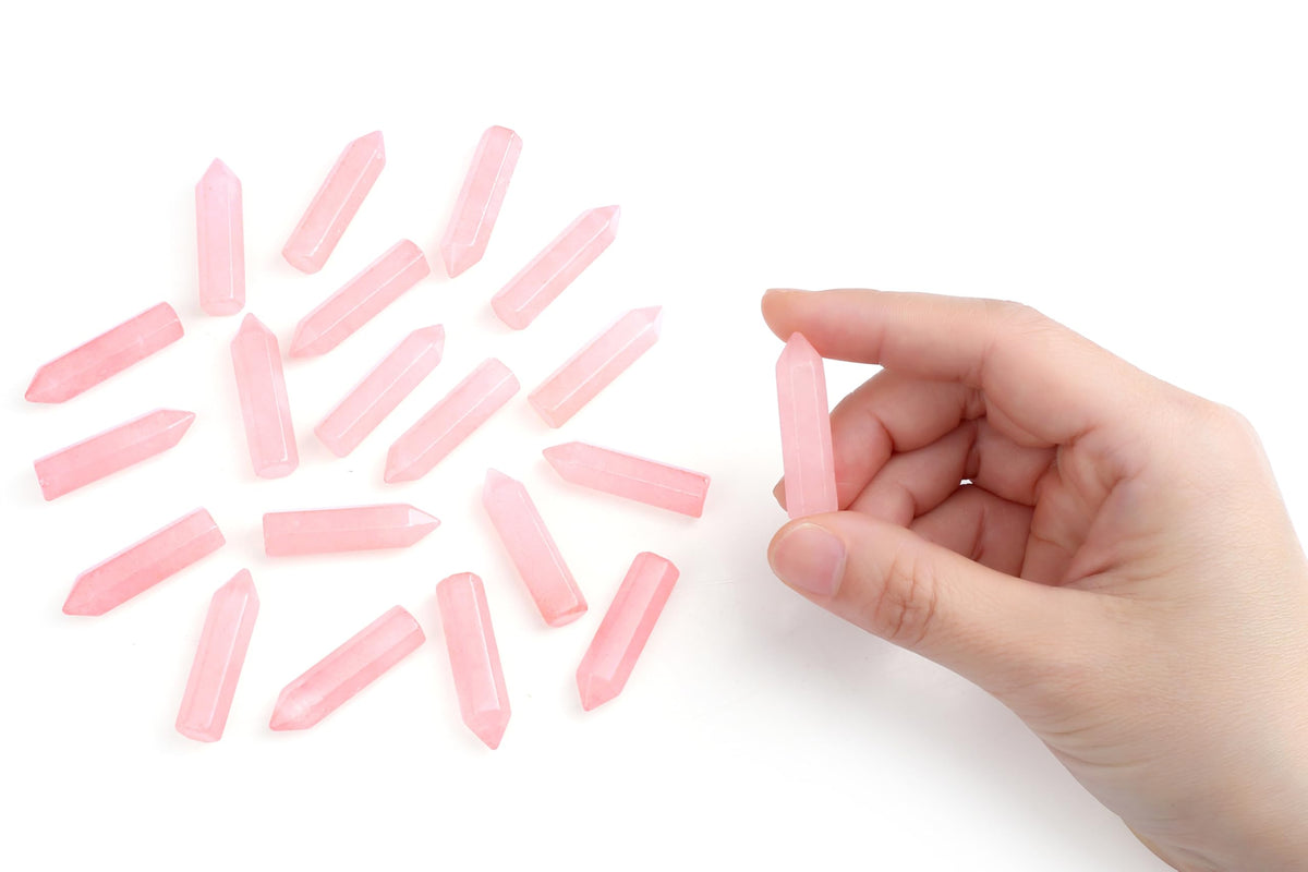 QINJIEJIE Rose Quartz 20 PCS Healing Crystals Stones Sets Wands Bulk Natural Pocket Crystal Towers Assorted Pointed Reiki Gemstones Polished Energy Meditation Chakra Gifts for Women Men