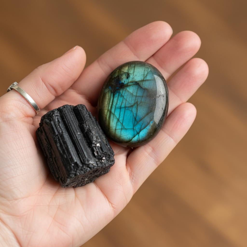 QianCannaor Crystals and Healing Stones Set for Anxiety, Relaxation Spiritual Crystals Gift for Meditation, Manifestation, Zen, Reiki, Fengshui (Protection & Abundance)