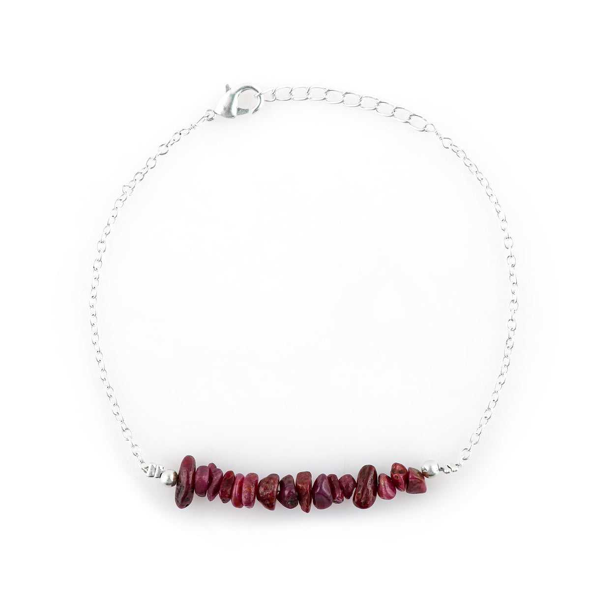 Gemimpression Handmade Ruby Chips Bar Bracelet – Natural Energy Healing Crystals – Silver Plated Adjustable 8 Inch Chain – Christmas Gift