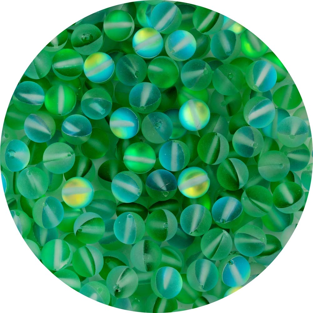 Matte Aurora Crystal Glass Beads Green 100pcs 8mm Flash Glitter Shining Mermaid Round Loose Aura Bead Frosted Moonstone for Jewelry Making (Green, 8mm)