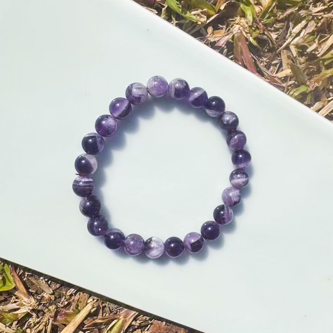 8MM Amethyst Bracelet (Include Cotton-like) | Natural and Classic | Resisting Negative Energy | Dream Amethyst | For Girlfriend Mom Sister | fits for small wrist size about 6.5-7 inch