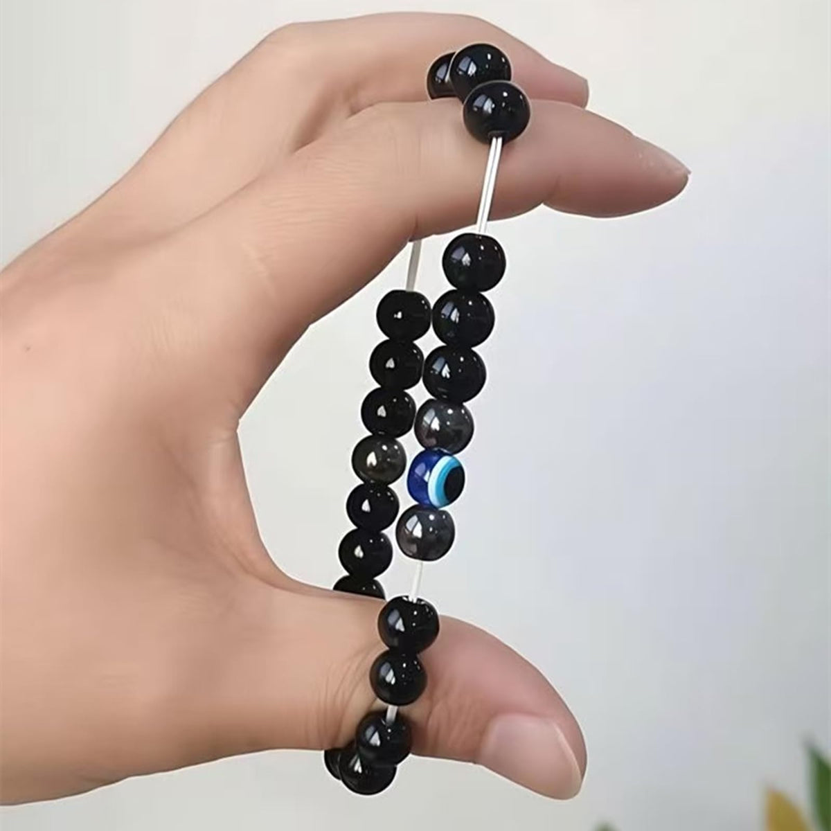 WEFRIN Evil Eye with Hematite Black Obsidian Tiger Eye Stone Triple Protection Bracelets for Men Women, Crystal Jewelry Stone Bracelets Bring Luck and Prosperity and Happiness (D-8mm(d))
