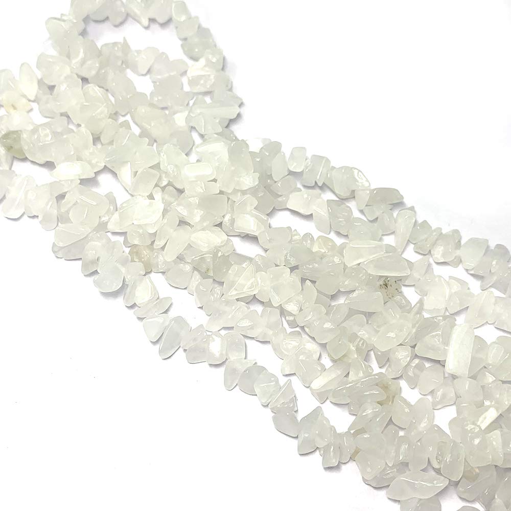 35 inches Chip Stone Loose Gemstones Beads Drilled Strand for Jewelry Making (White Jade)