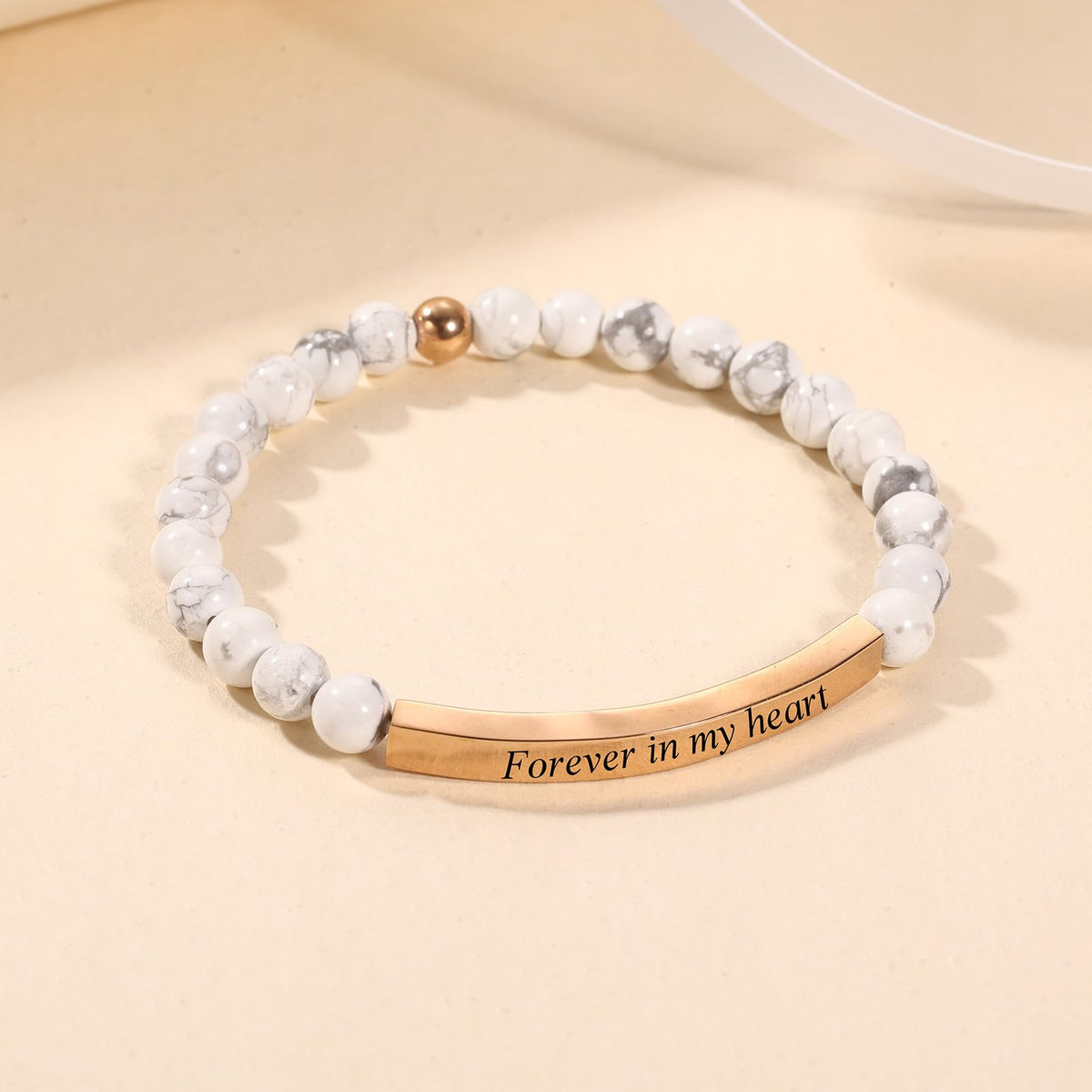 INBLUE Personalized Beaded Bracelets for Women with Engraved Name Natural Stone Stretch Inspirational Bracelet Personalized Jewelry Gift for Mom Wife Friends - Style 06