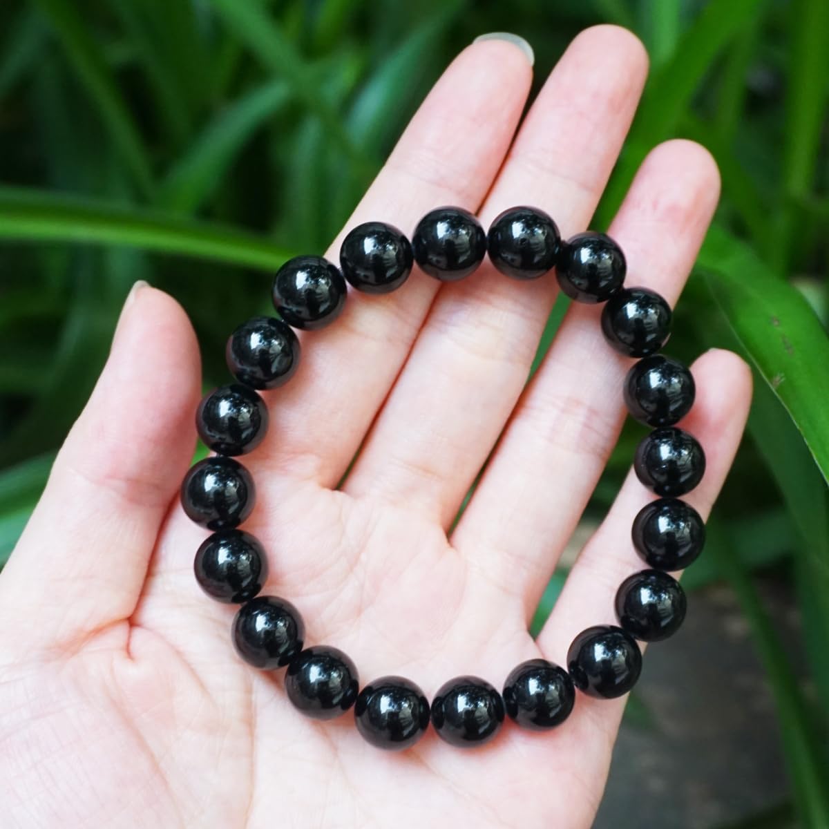 Black Tourmaline Bracelet 10MM | 3A Grade Natural Chakra Crystal Jewelry | Birthstone of October, Fit 7.5" Wrist Size, Bring Luck, Peace & Love, Feng Shui choice for Friends Familys