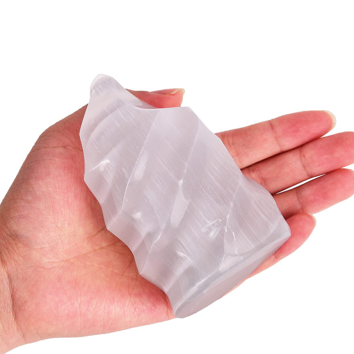 AMOYSTONE Selenite Crystal Tower Flame Shaped Stone Large Healing Crystal Meditation Home Decor 4"