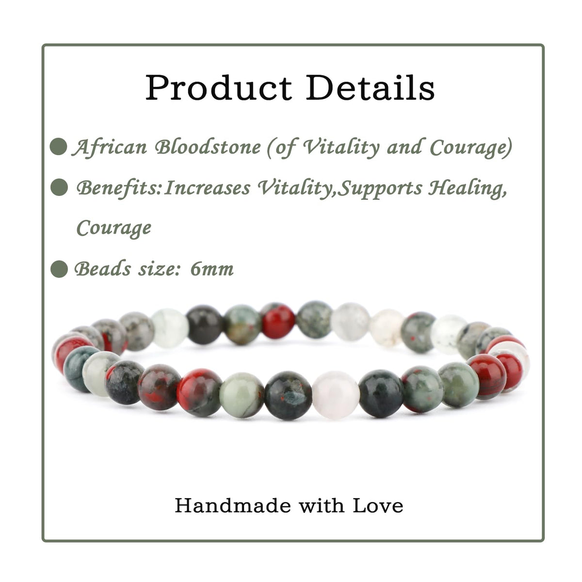 Bymitel 6mm African Bloodstone - Handmade Reiki Gemstone Stretch Bracelet, Natural Beauty & Spiritual Essence, Crystal Healing for Unisex Adults