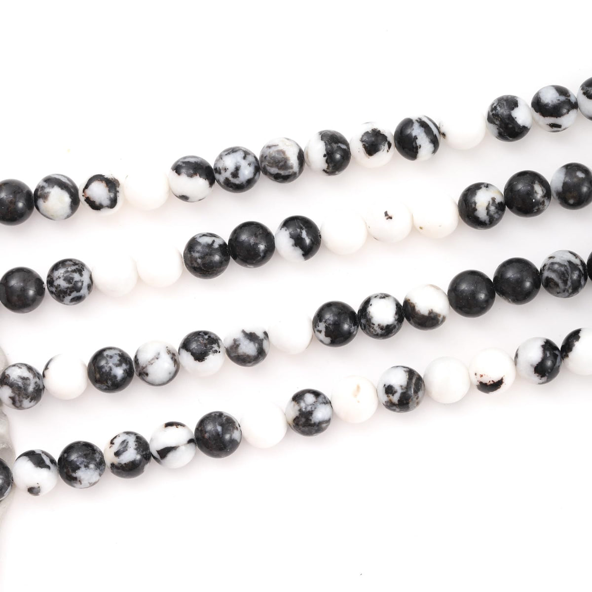 6mm 60pcs DIY Natural Black White Zebra Stone Beads Round Healing Crystal Gemstone Loose Beads for Jewelry Making Handmade Bracelet Necklace