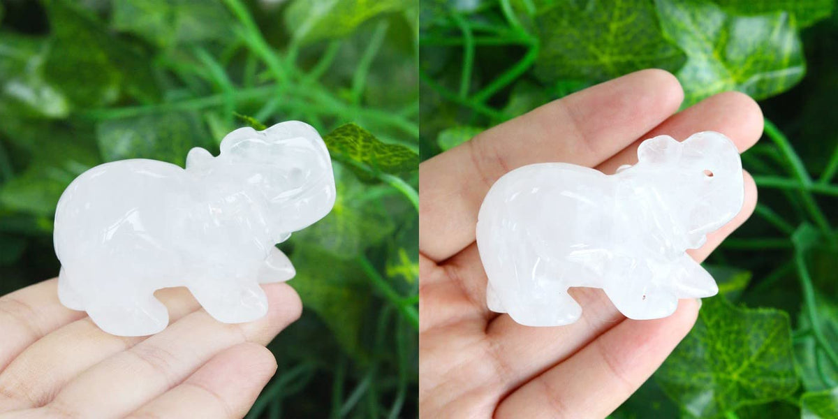 2" Clear Quartz Elephant Decor Healing Crystal Cute White Polished Natural Stone Hand-Carved Big Sculpture Statue Figurines Gemstone Energy Hippie Home Room Office Desk Decoration Gifts for Women Men