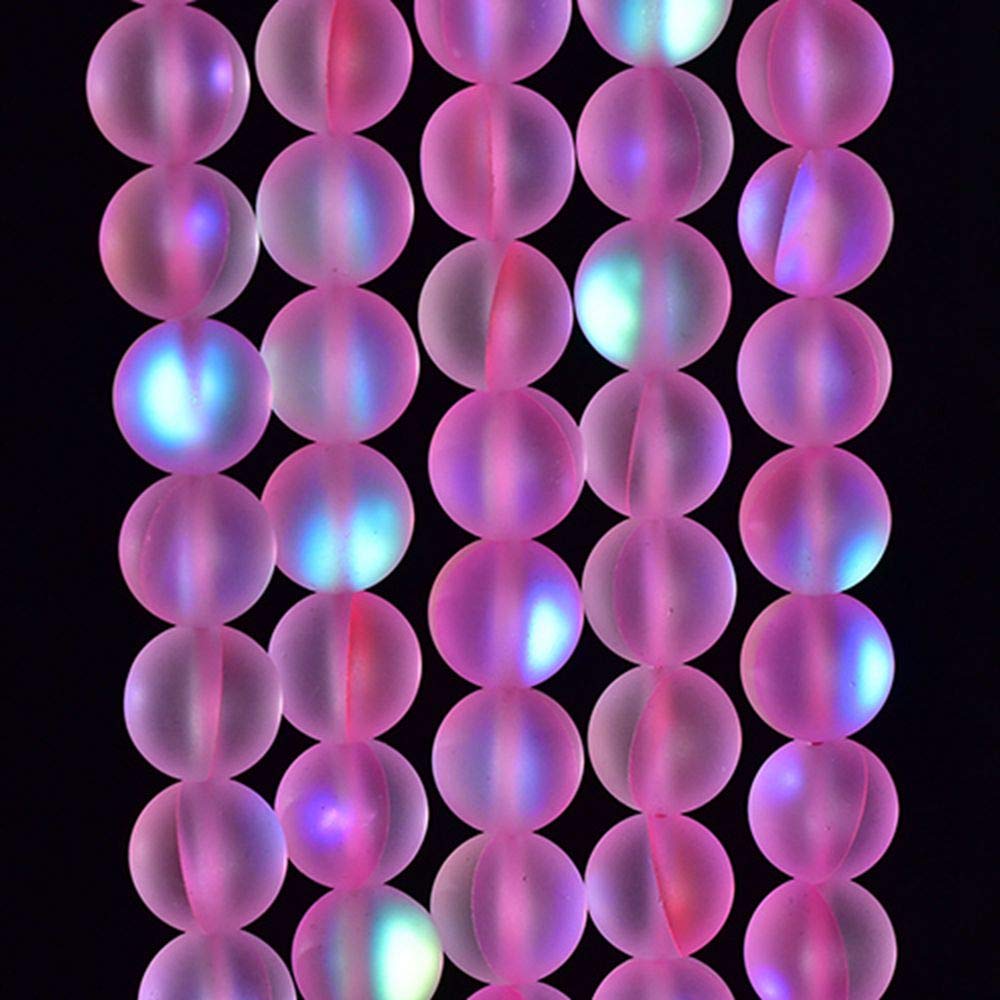 Asingeloo 48PCS 8mm Natural Pinkish Mystic Aura Quartz Gemstone Frosted Matte Titanium Round Loose Spacer Beads 15 inch Full Strand Crystal Healing Power Quartz