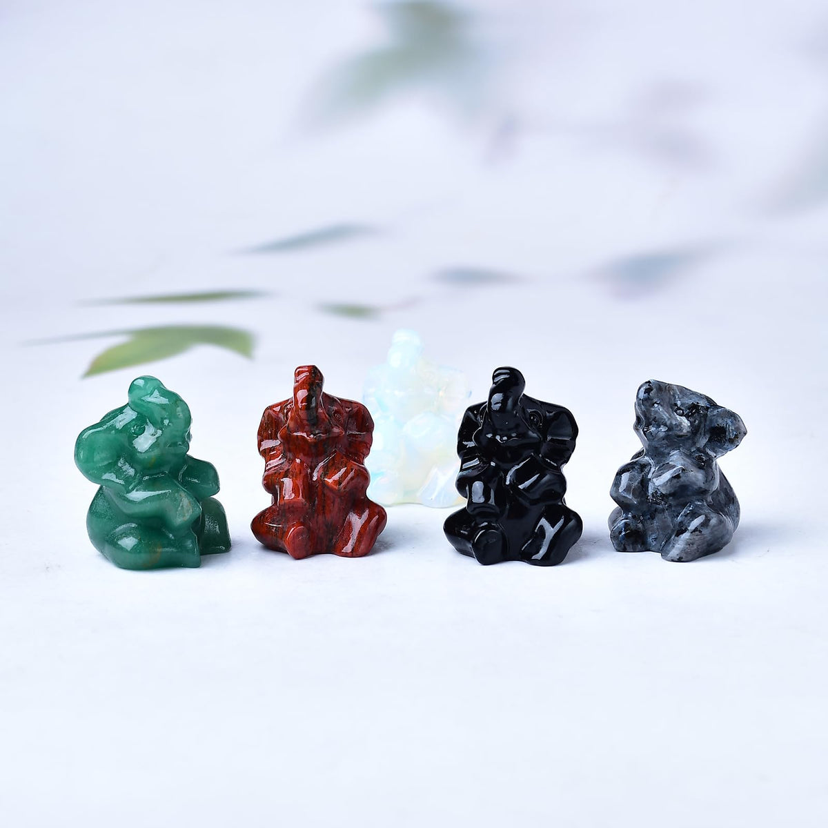 WUYOUSHI Green Aventurine Elephant Decor Figurine Crystals and Healing Stones Elephant Statue Polished Pocket Gemstones Bedroom Office Desk Home Decoration A Lucky Decoration