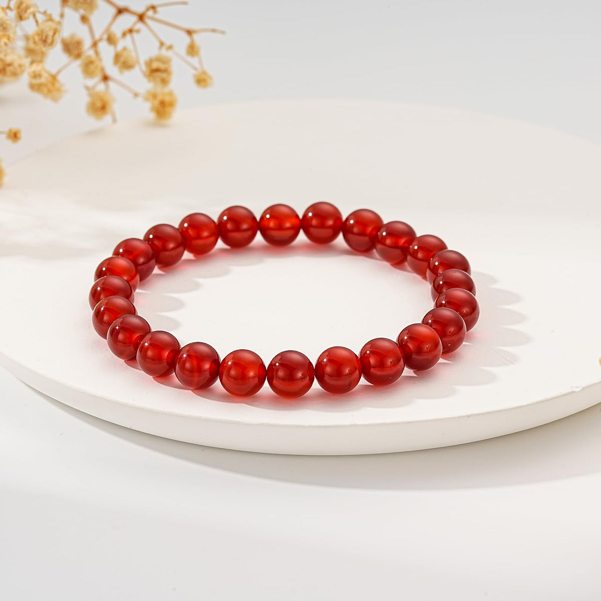 Gnamy Red Carnelian Bracelet for Women, Healing Crystal Spiritual Anxiety Healing Natural Stone Beads Bracelets Birthday Jewelry Gifts for Mom Girlfriend Sister Friends Her