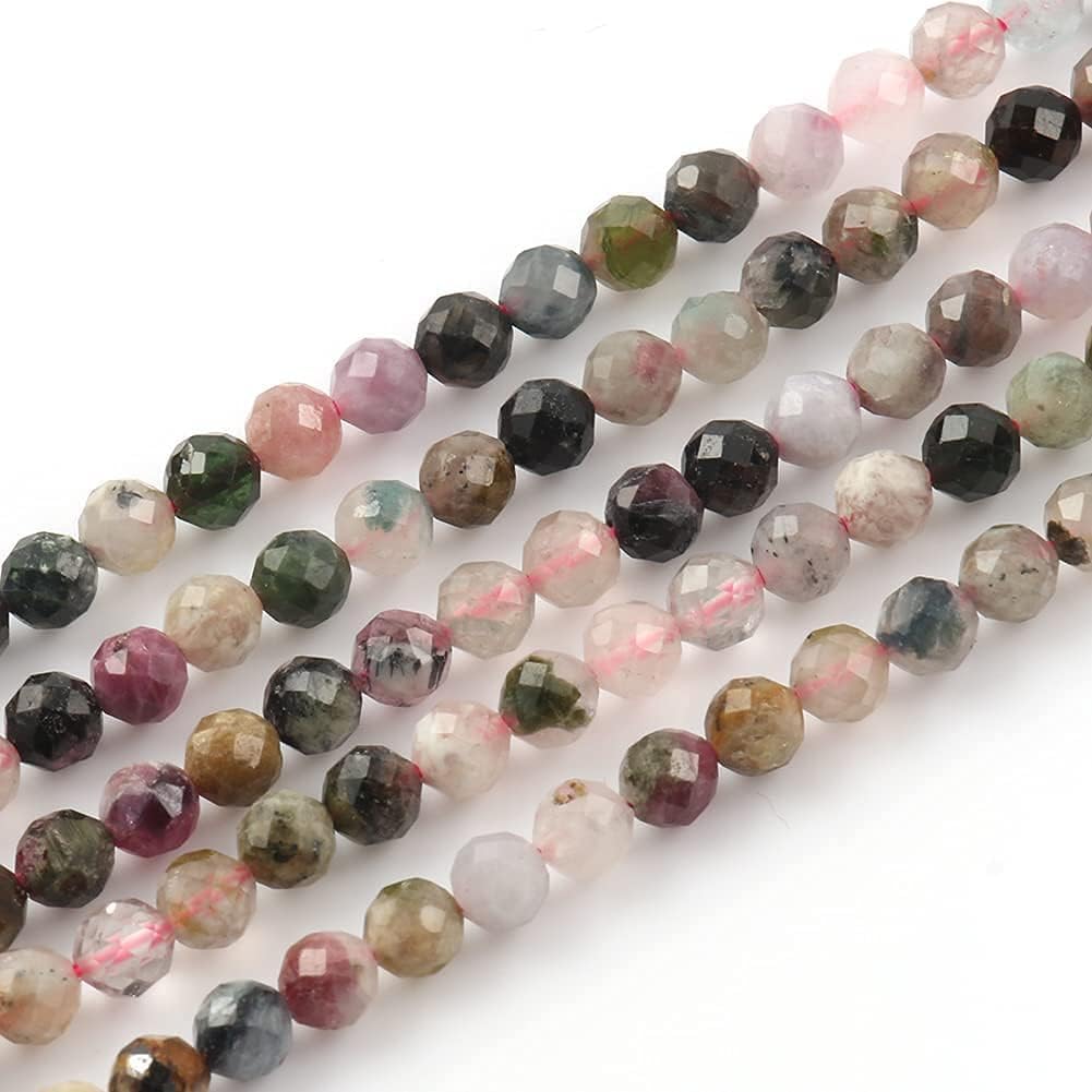 Song Xi 180pcs 2mm Natural Tourmaline Gemstone Beads Faceted Round Loose Stone Beads for Jewelry Making (1 Strand)
