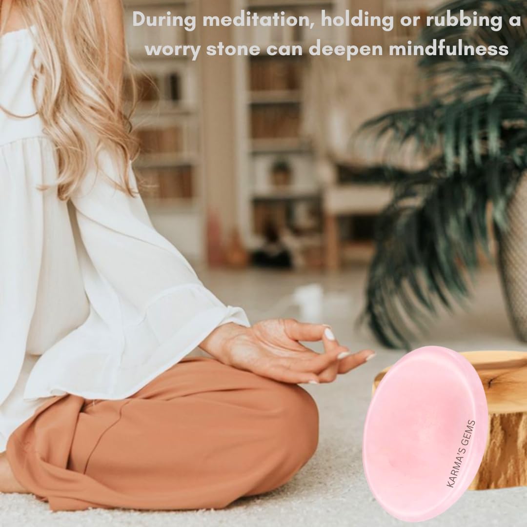 Rose Quartz - Rubbing Natural Thumb Worry Stone - Hold in Your Hand for Relaxation or Anxiety Relief - Enhance Meditation, Aid in Healing the Mind, Body and Spirit
