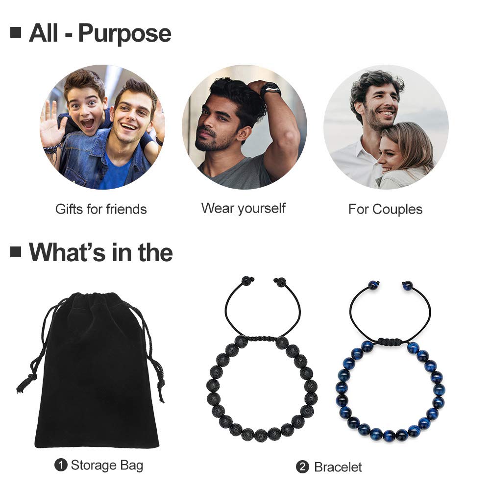 M MOOHAM Unique Gifts for Men Bracelets - Lava Rock Tiger Eye Bracelets Men Who Want Nothing Birthday Gifts for Boyfriend Teen Boys