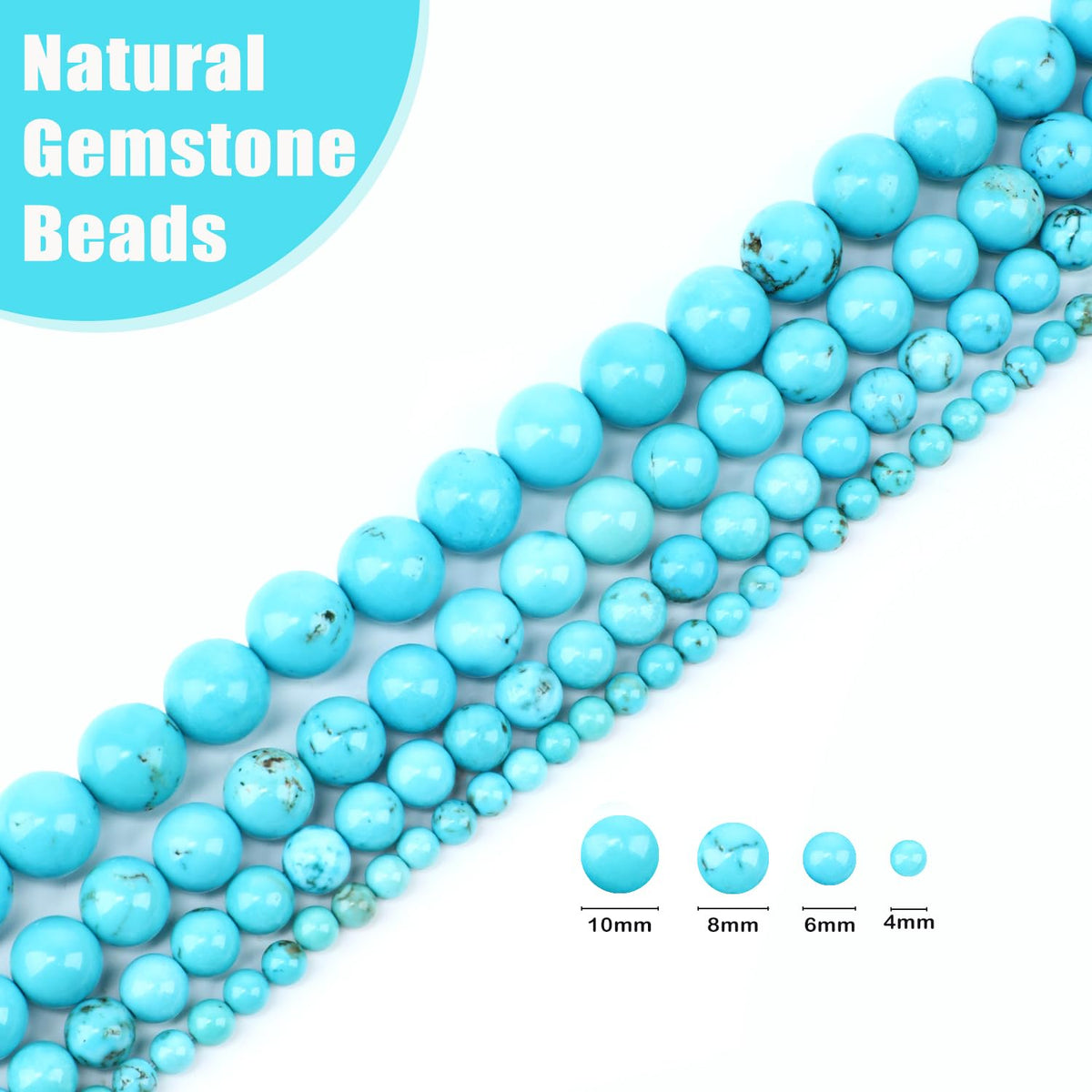 CMBYN Natural Stone Beads Round Genuine Real Stone Beading Strand Loose Gemstones DIY Smooth Bead for Bracelet Necklace Earrings Jewelry Making (Blue Turquoise, 6mm 60 Pieces)