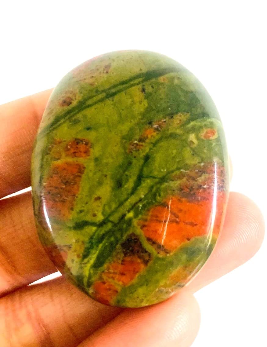 crystalmiracle Beautiful Unakite Handcrafted Oval Thumb Worry Stone Crystal Healing Reiki Feng Shui Wellness Single Thumb Stones for Success Love Peace, Gifts for Men Women