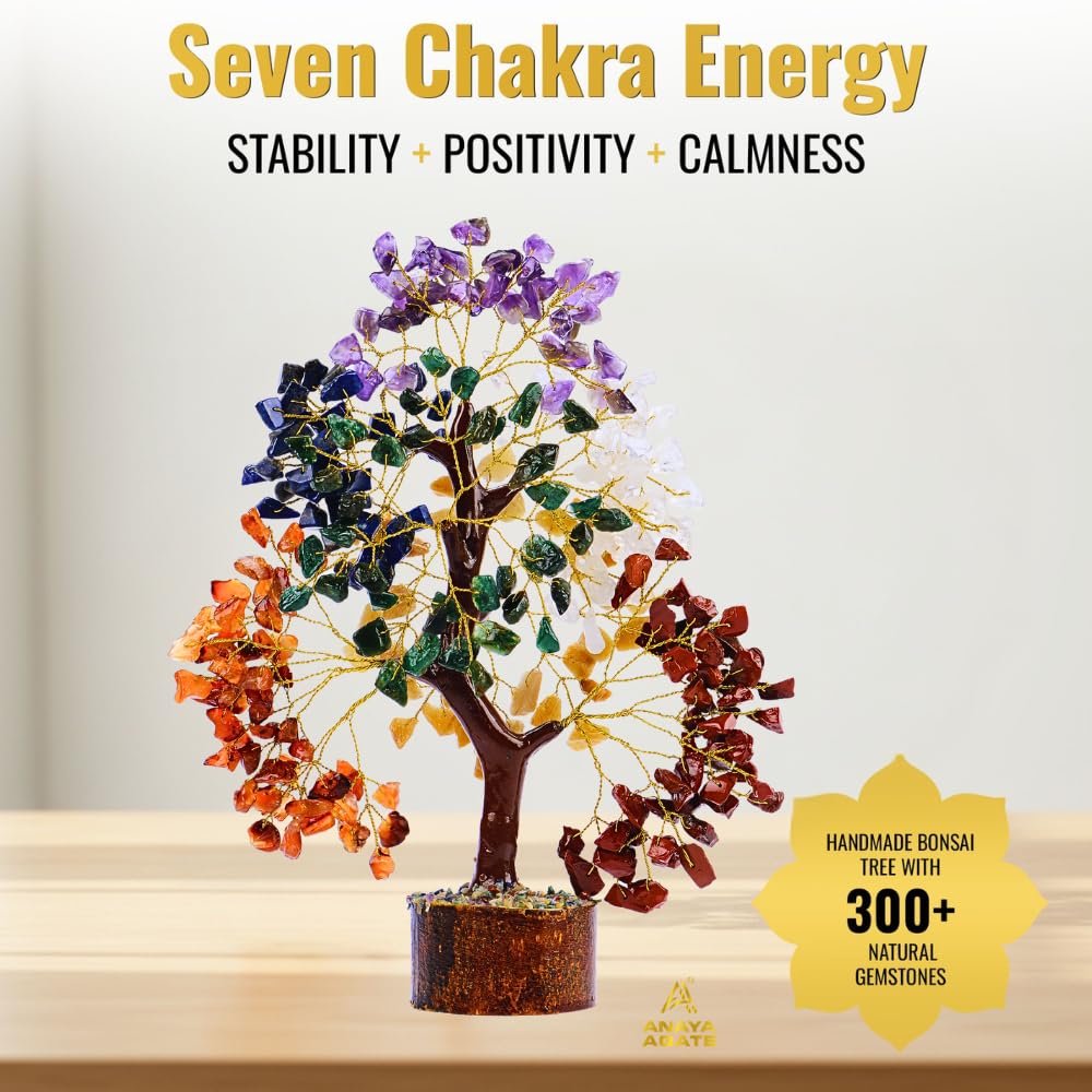 ANAYA AGATE 7 Chakra Tree of Life Crystal Healing Money Tree for Home Living Decor, Office Desk Decor, Handmade Feng Shui Bonsai for Energy, Wealth & Good Luck, Birthday Gifts for Men, Women, Mom